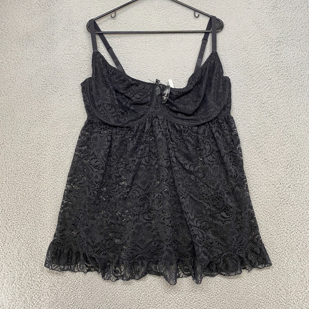 Adore Me Babydoll Womens 4X Black Lace Wired Floral Blaize Lingerie Ruffle Hem